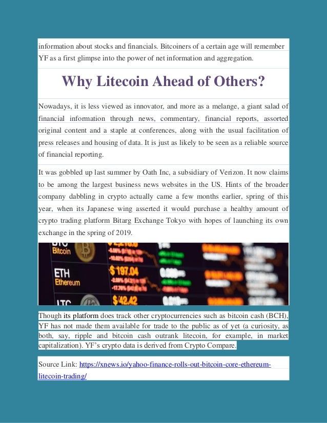 Yahoo Finance Rolls Out Bitcoin Core Ethereum Litecoin Trading - 